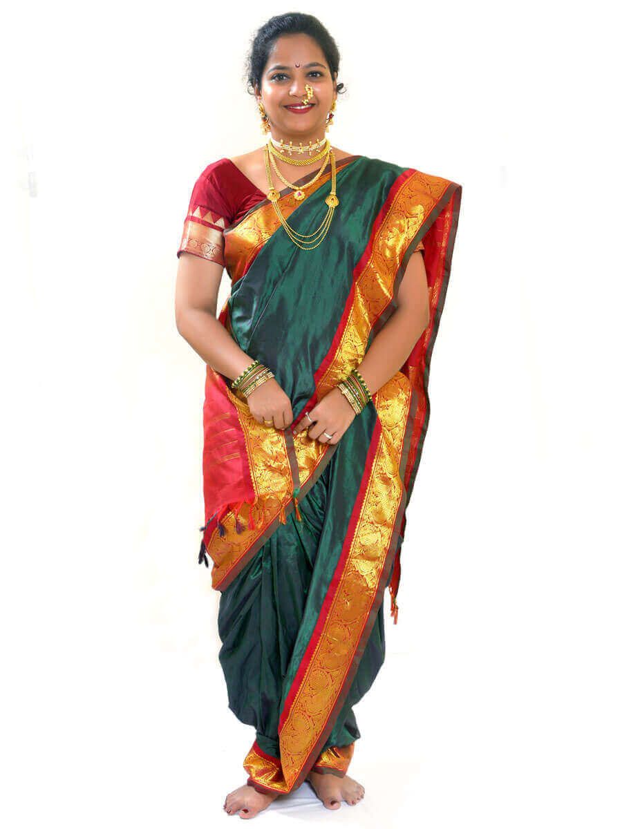 How To Wear Double Kashta Nauwari Saree Like Maharashtrian Style In 5 5  Meter - YouTube